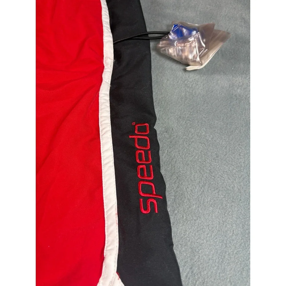 Speedo‎ Mens Swim Trunks Red Black Colorblock Board Shorts XL Waterproof Pocket